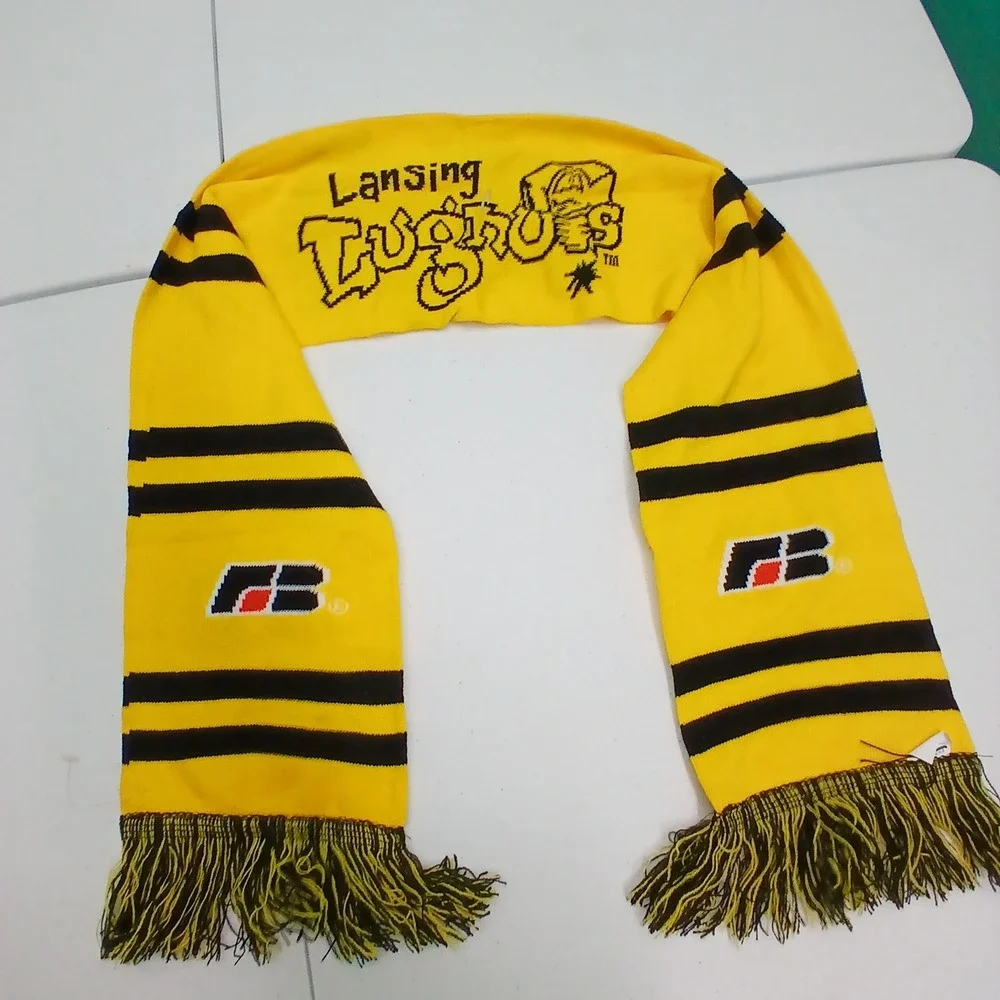 Lansing Lugnuts Scarf Yellow Black Stripes Logo Fringe‎ Knit Fan Gear